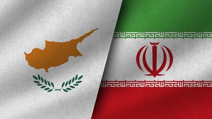 Iran and Cyprus Realistic Two Flags Together, 3D Illustration
