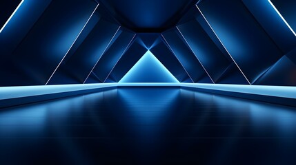 Empty geometrical Room in Sapphire Colors with beautiful Lighting. Futuristic Background for Product Presentation.