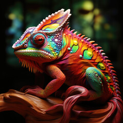closeup of a colorful chameleon lizard - obrazy, fototapety, plakaty