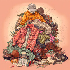 ai generated illustration big pile of useless clothes.