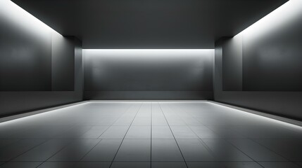 Empty geometrical Room in Silver Colors with beautiful Lighting. Futuristic Background for Product Presentation.
