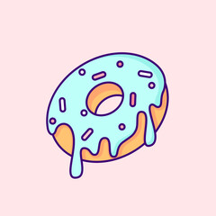 Cute Donut: Vector Clip Art Illustration. Charming vector clip art illustration showcasing a cute donut in bright kawaii colors, radiating a delightful and playful charm.