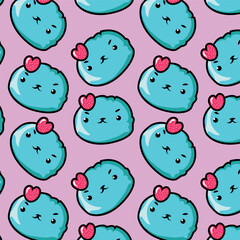 Seamless Pattern with Cartoon Cat Face Design on pink Background