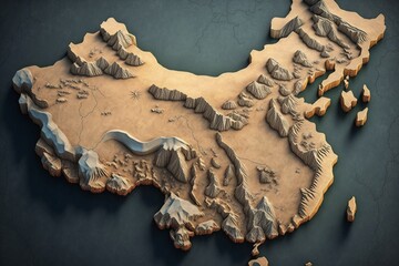 China map high relief, Generative AI