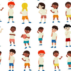 seamless ornamental pattern for kids, magazines , web sites, textile industry, school children with ball. Vector illustration