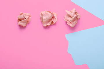 Open your mind, mental health concept, creative thinking. Paper silhouette of human head with...