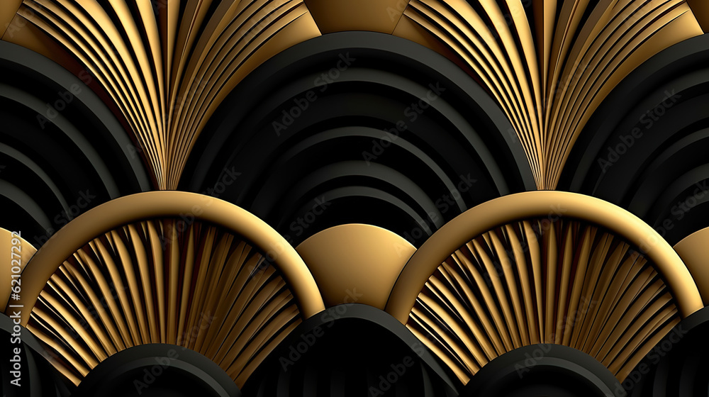 Poster seamless pattern, gold luxury intersecting repeating circles texture. generative ai