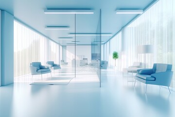 blurry blue and white interior of a medical office. made using generative AI tools