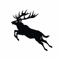 Elk jumping silhouette illustration isolated on white 