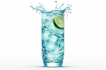 sparkling water and iced water in a glass on a white background. made using generative AI tools