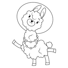 Alpaca in black outline coloring page