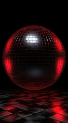 red mirrored, glowing disco ball on a black background. night party or holiday. generative ai, ai, generative