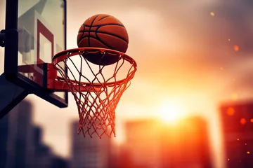 Photo sur Plexiglas Feu Ball in basketball hoop.