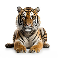 Fototapeta na wymiar An adult tiger isolated on white background. Fierce eyes are watching the future.