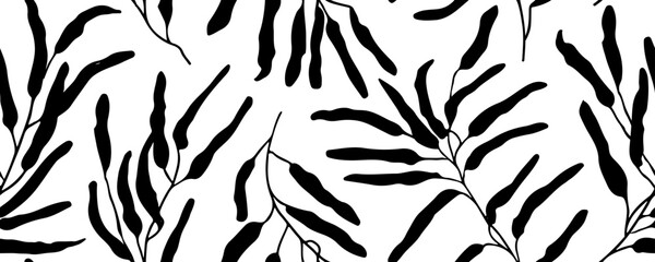 Tropical leaf Wallpaper, Luxury nature leaves pattern design. Black  leaf line arts, Hand drawn outline design for fabric , print, cover, banner and invitation, Vector illustration.