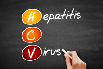 HCV - Hepatitis C virus, acronym health concept on blackboard