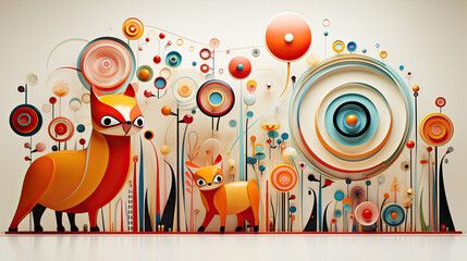 Fox in abstract background with circles