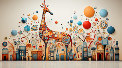 giraffe in abstract background with circles