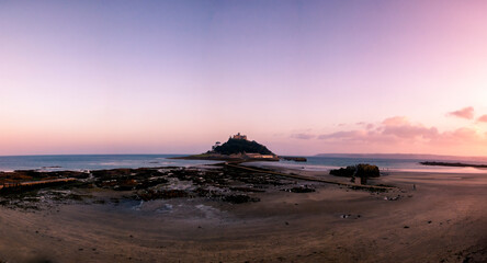 Sunset over St Michaels Mount near Marazion in Cornwall, UK