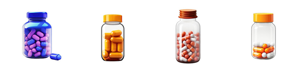 Pill Bottle clipart collection, vector, icons isolated on transparent background