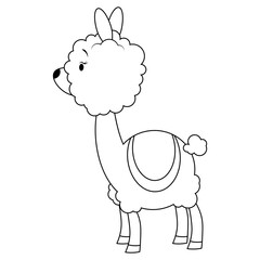 Fluffy cartoon alpaca coloring page