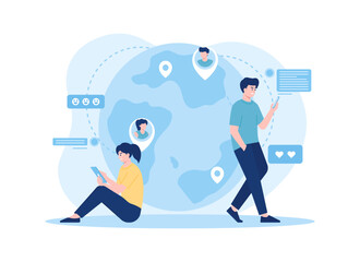 Long distance relationship chat concept flat illustration