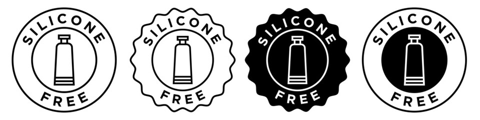 silicone free icon vector collection for web app ui. Sign symbol of no artificial or synthetic ingredient in shampoo or hair care, skincare, cosmetic or makeup product in badge style circular stamp. 