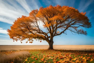 Schilderijen op glas autumn landscape with tree AI Generated © HotiGrapher