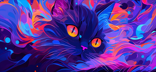 Fototapeta premium hand drawn cartoon abstract art cat illustration 