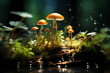 Macro Image with mushrooms created with Generative AI