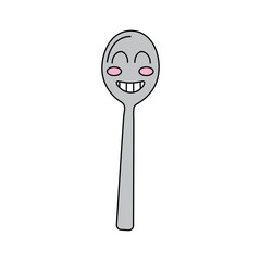 Funny groovy retro clipart teaspoon. Teaspoon character in 70s cartoon style. Vector illustration isolated on white background