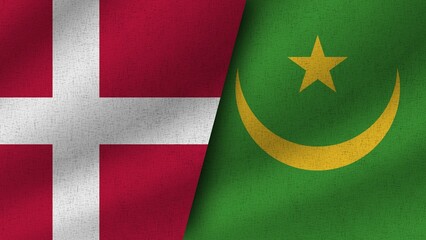 Mauritania and Cyprus Realistic Two Flags Together, 3D Illustration