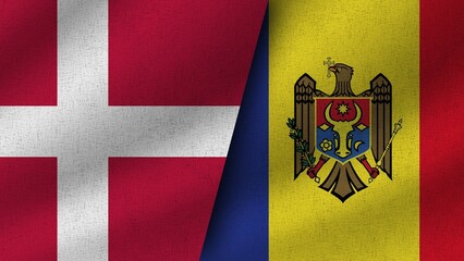 Moldova and Cyprus Realistic Two Flags Together, 3D Illustration