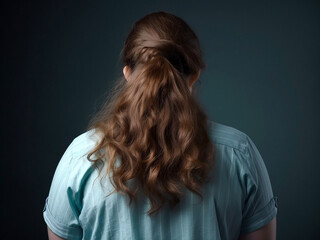 Fototapeta premium Fat young beautiful woman with long hair, close-up studio shot on isolated background. Generative AI