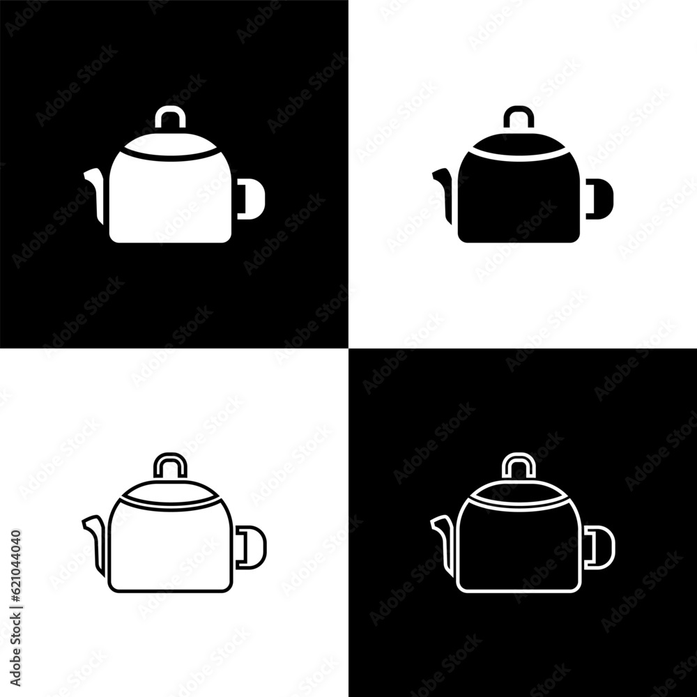 Poster set kettle with handle icon isolated on black and white background. teapot icon. vector