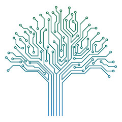 Green Circuit Board Tree Vector Icon.