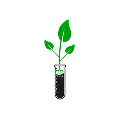 Bio Technology Icon. With Green Plant and Test Tube Symbols. Editable Flat Vector Illustration.