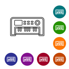 Black line Music synthesizer icon isolated on white background. Electronic piano. Set icons in color circle buttons. Vector