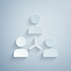 Paper cut Project team base icon isolated on grey background. Business analysis and planning, consulting, team work, project management. Paper art style. Vector