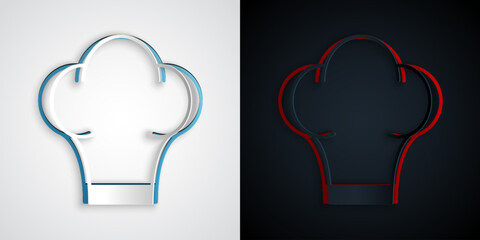 Paper cut Chef hat icon isolated on grey and black background. Cooking symbol. Cooks hat. Paper art style. Vector