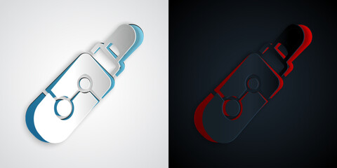 Paper cut Electronic cigarette icon isolated on grey and black background. Vape smoking tool. Vaporizer Device. Paper art style. Vector