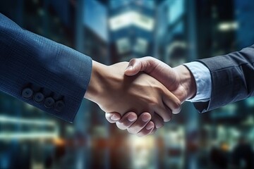 successful negotiate and handshake concept, two businessman shake hand with partner to celebration partnership and teamwork, business deal