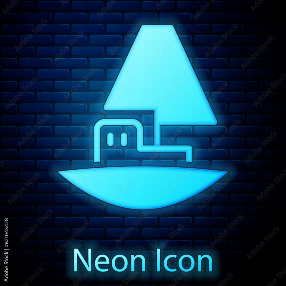 Wall mural glowing neon toy boat icon isolated on brick wall background. vector