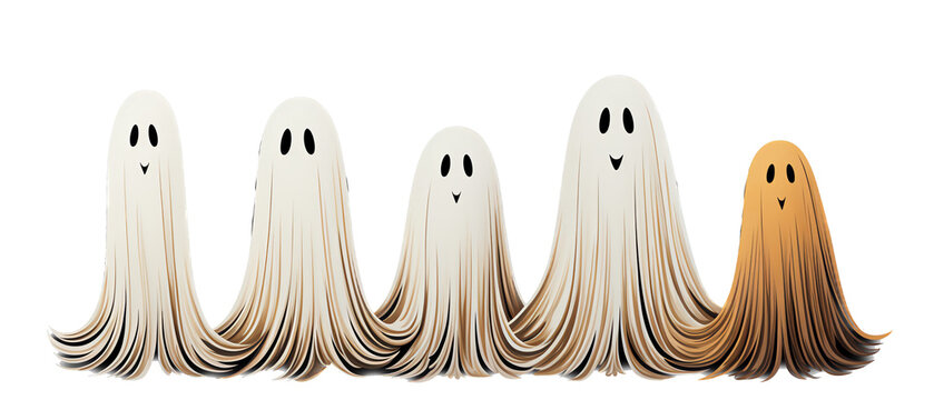 Cute Halloween Costume Ghosts, Isolated Illustration, Generative AI