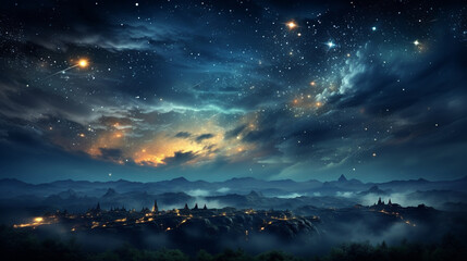 Obraz na płótnie Canvas Magical starry night sky with twinkling stars and a full moon, Digital background Generative AI