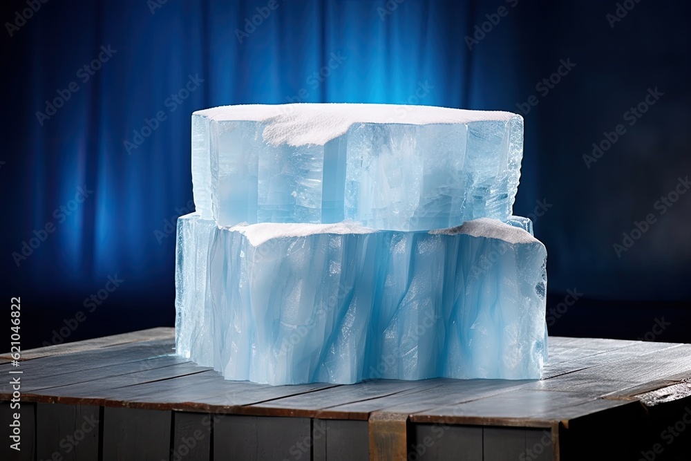 Poster podium for a mock presentation or display fashioned of glacier ice. a notion for the focal point of 