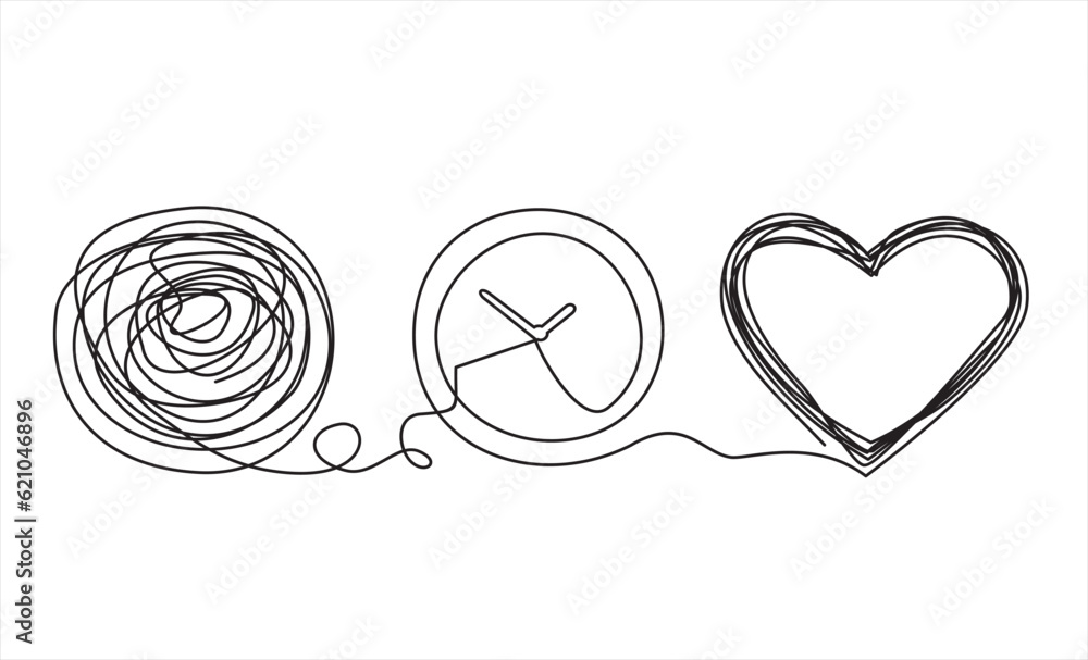 Poster chaos and heart abstract minimalist concept vector illustration. metaphor of disorganized difficult 