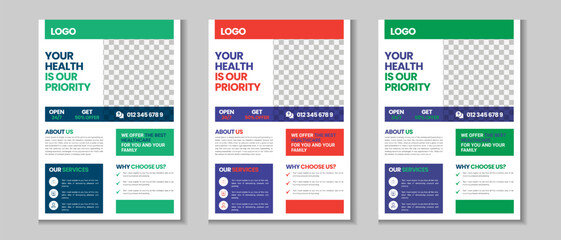 Modern healthcare medical flyer collection template design for a report, bundle of medical brochure, doctor healthcare flyer, clinic a4 presentation layout with vector illustration