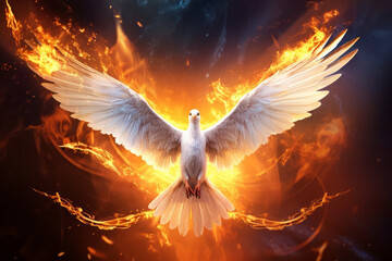 Flying dove of peace with fire - 621047069