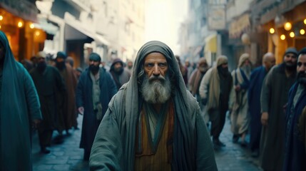 Jewish men in the street. Old testament. Biblical Scene